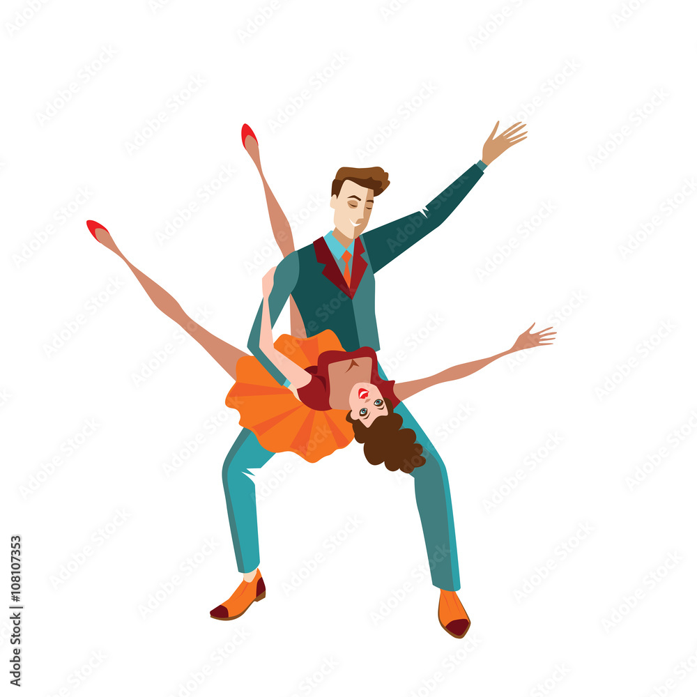 Young couple dancing rock 'n' roll, vector illustration in a cartoon style  Stock Vector | Adobe Stock