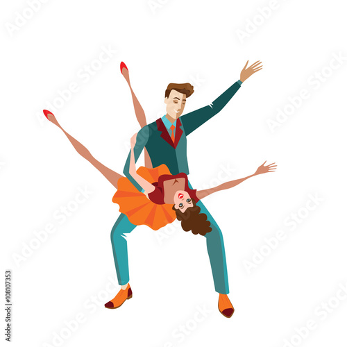 Young couple dancing rock 'n' roll, vector illustration in a cartoon style