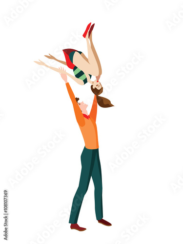Young couple dancing acrobatic rock 'n' roll, vector illustration in a cartoon style