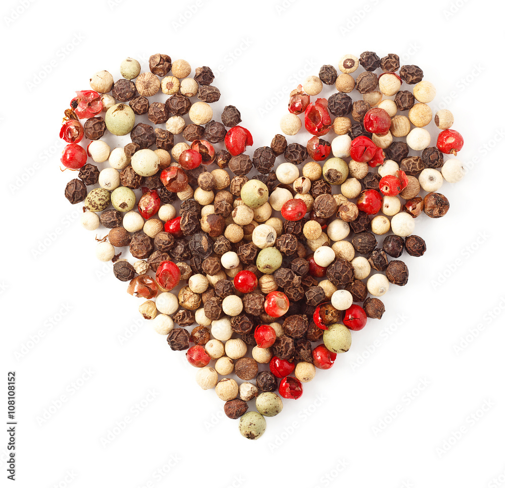 spices color pepper heart shape on white spices color pepper heart shape on white