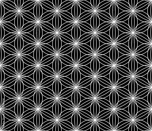 Vector modern seamless sacred geometry pattern flower of life, black and white abstract geometric background, subtle pillow print, monochrome retro texture, hipster fashion design