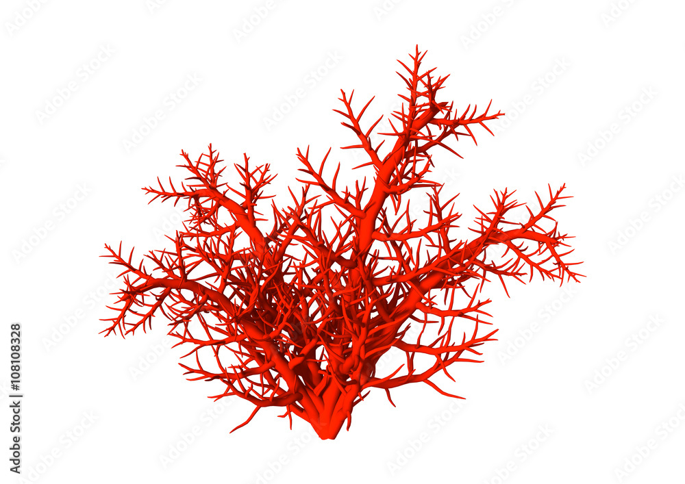 Fototapeta premium Ilustracja 3D Czerwony koral na białym tle