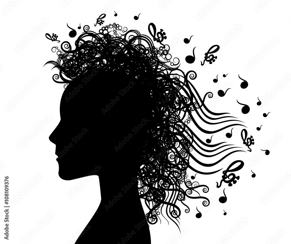 girl woman face profile decorative music notes vector illustration ...