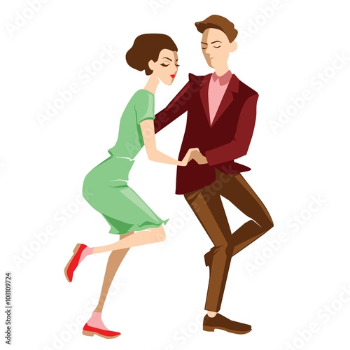 Young people dancing lindy hop on a white background, vector illustration in a flat style