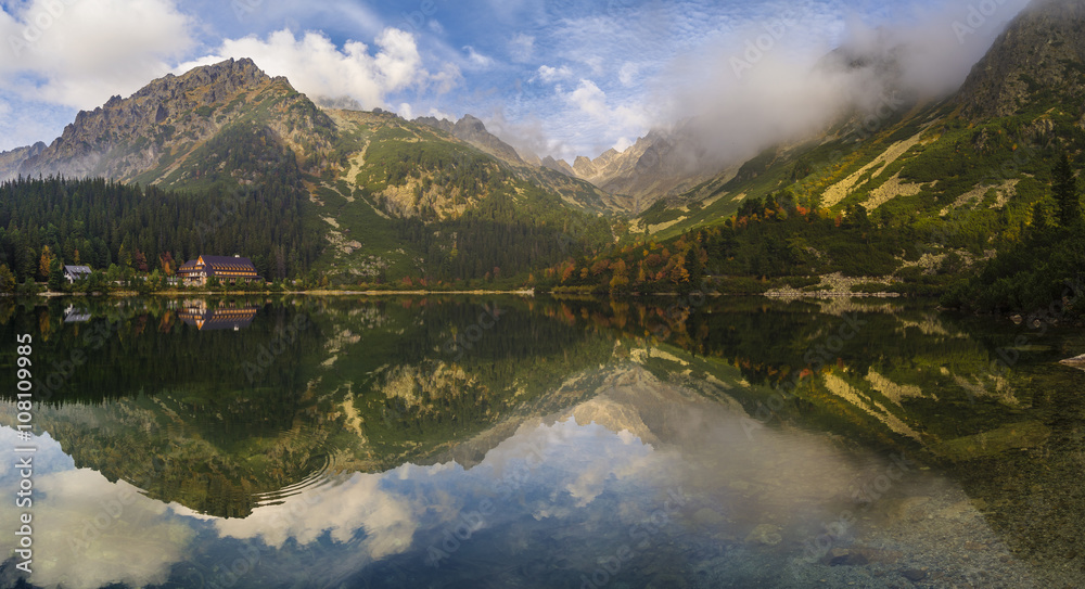 mountain lake
, mountains reflected in the lake