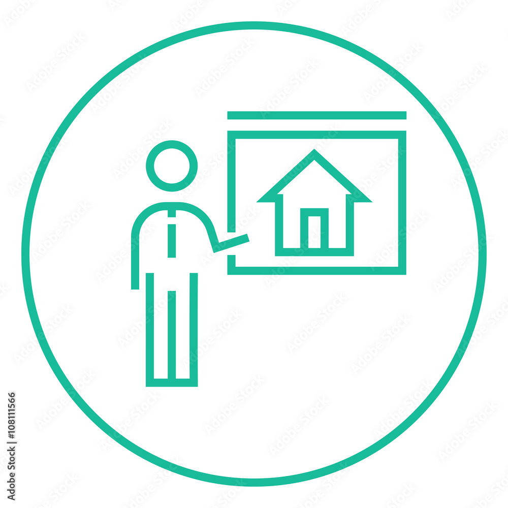 Real estate agent showing house line icon. Real estate agent showing house line icon.