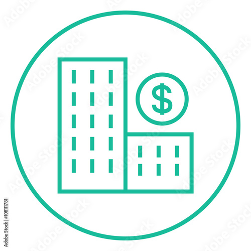 Condominium with dollar symbol line icon. © Visual Generation