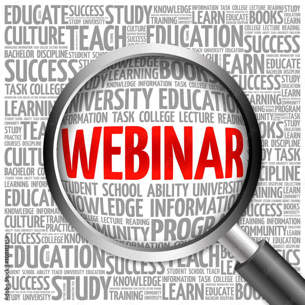 WEBINAR word cloud with magnifying glass, concept WEBINAR word cloud with magnifying glass, concept