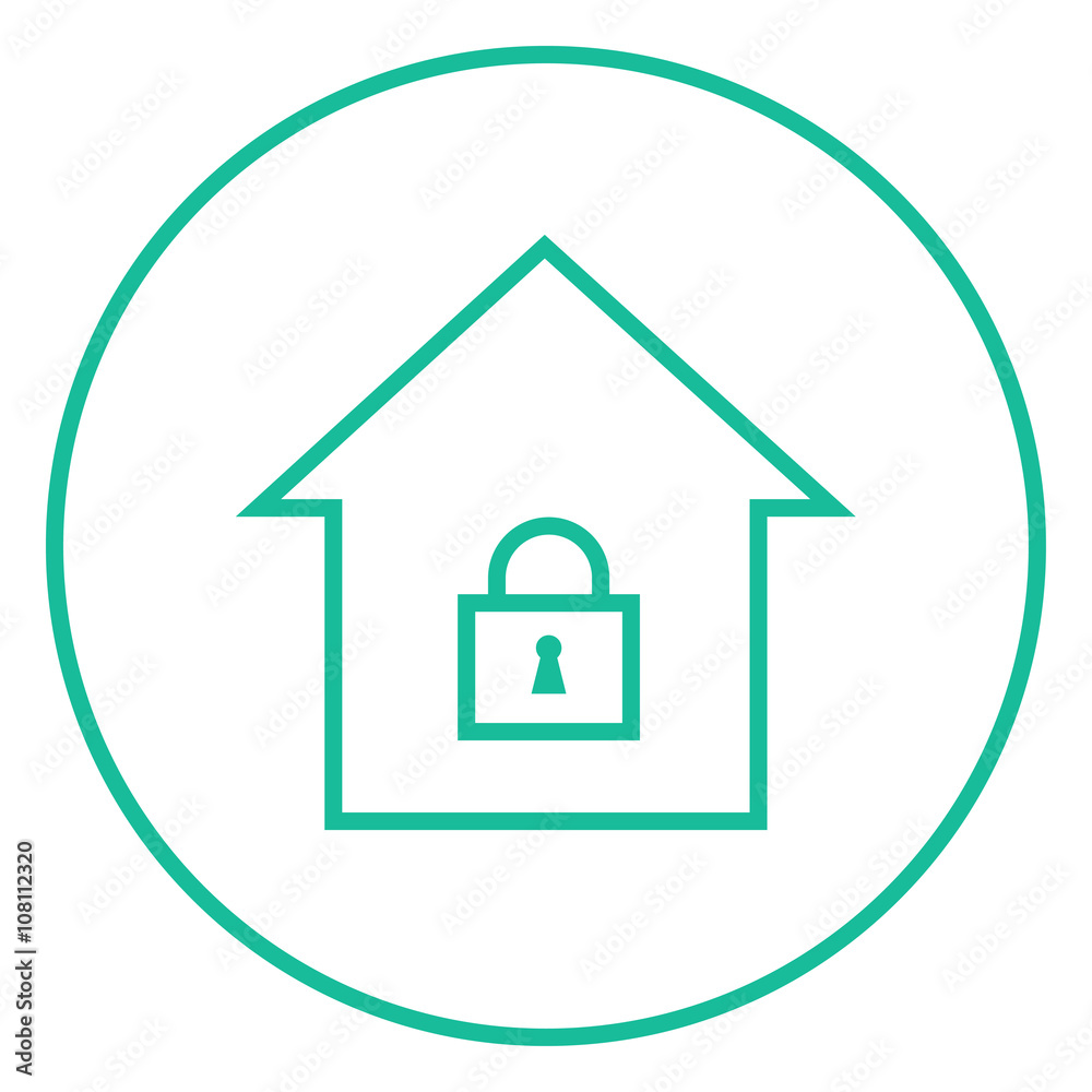 House with closed lock line icon. House with closed lock line icon.