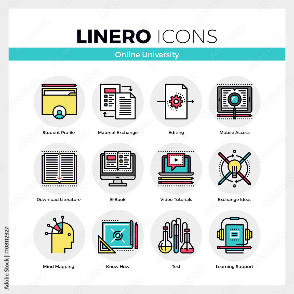Online University Linero Icons Set