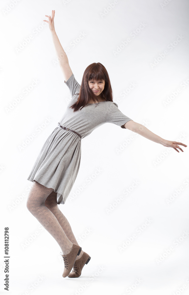 beautiful girl in motion on white backround beautiful girl in motion on white backround