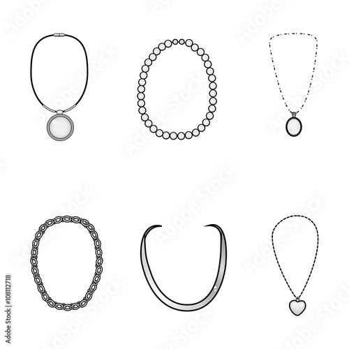 Illustration of beautiful elegant silver necklaces collection