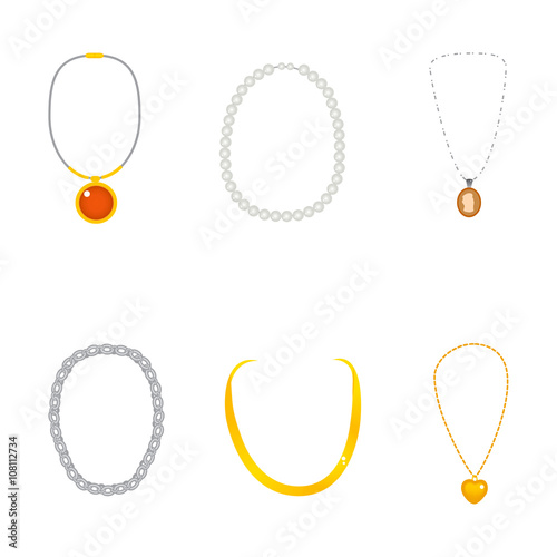 Illustration of beautiful gold and pearl necklace collection