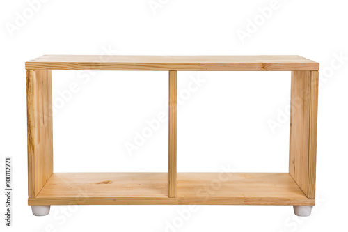 Wooden module shelf isolated on white background.