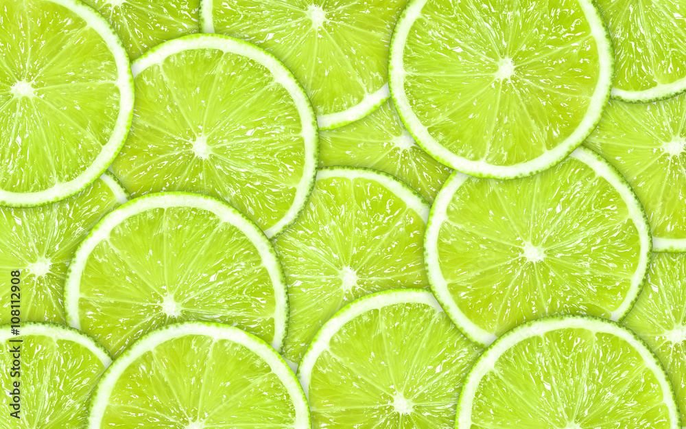 Close-up green background with lime slices