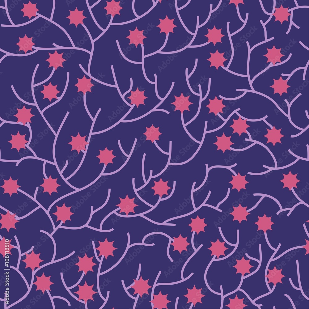 Abstract branch lines with stars. Seamless pattern