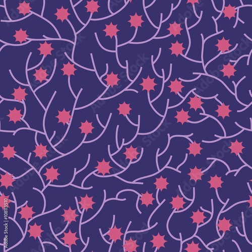 Abstract branch lines with stars. Seamless pattern