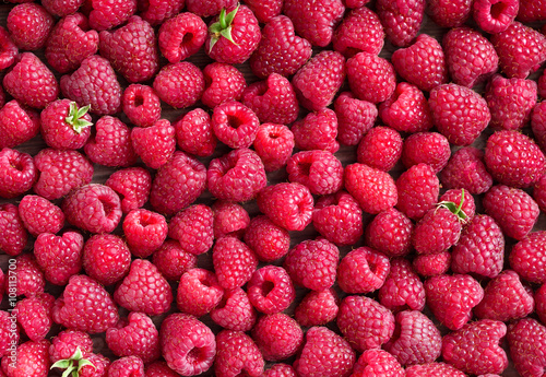 Raspberries background. Close up  top view  high resolution product. Harvest Concept