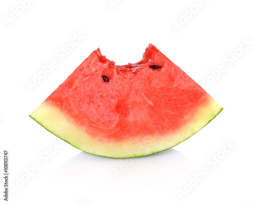 watermelon slice with a bite taken out  on white background