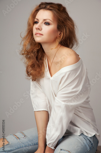 Tender beautiful woman in white shirt 