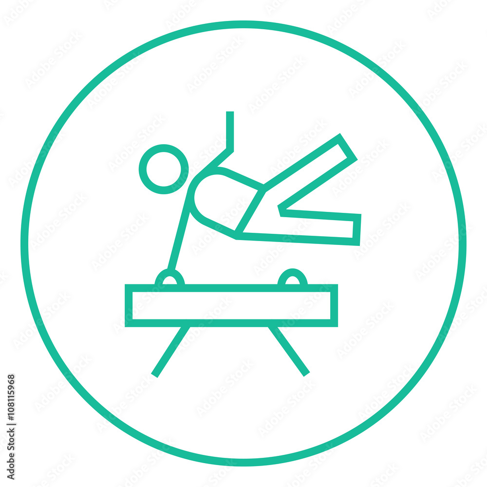 Gymnast exercising on pommel horse line icon. Gymnast exercising on pommel horse line icon.