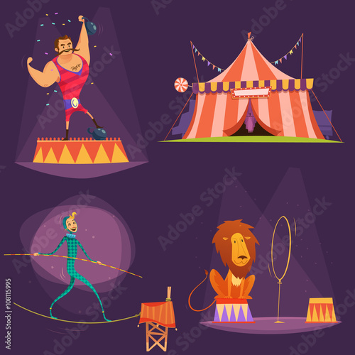 Circus Retro Cartoon Icon Set