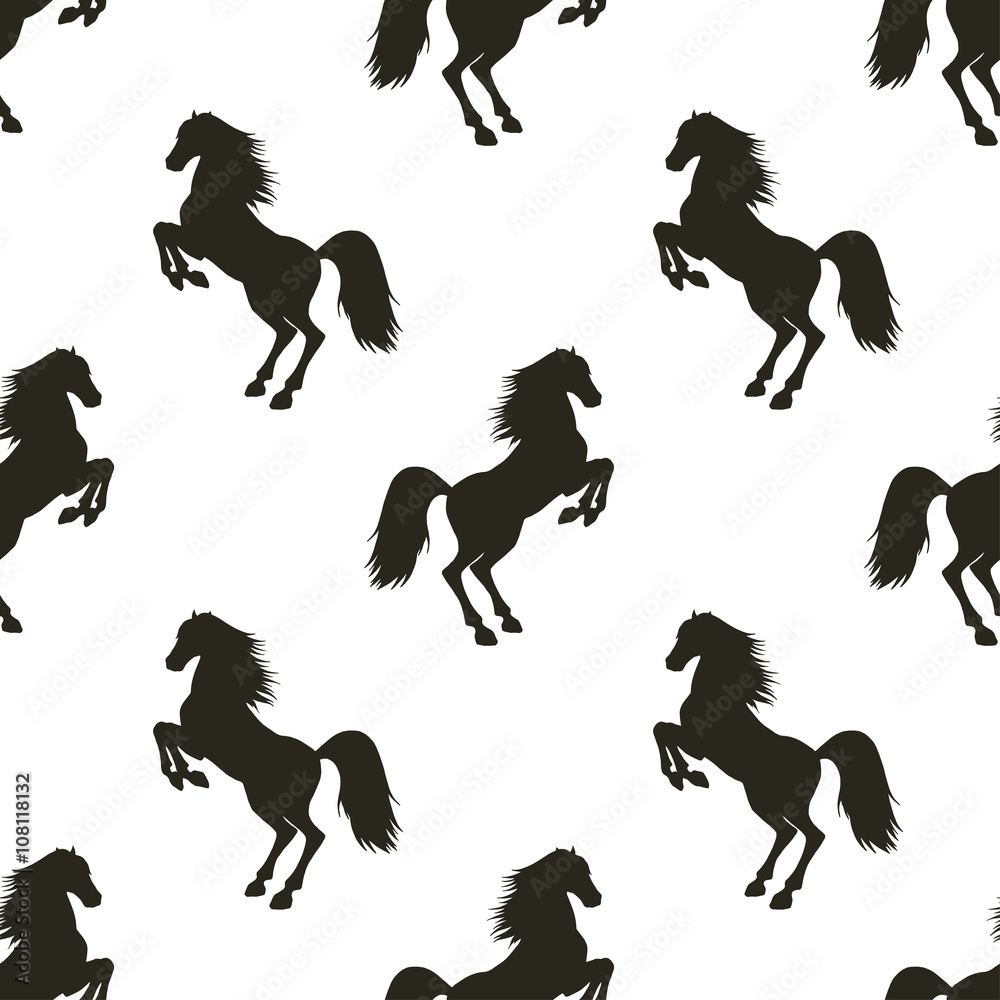 Vector seamless pattern with rearing horse.
