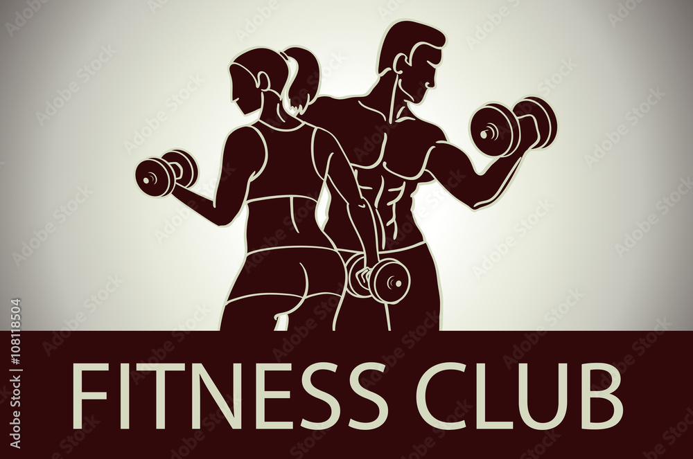 Man and woman Fitness template. Gym club logotype. Sport Fitness club creative concept. Bodybuilder and woman Fitness Model Illustration, Sign, Symbol, badge.