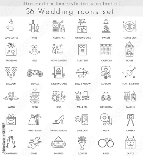 Vector wedding ultra modern outline line icons for web and apps.