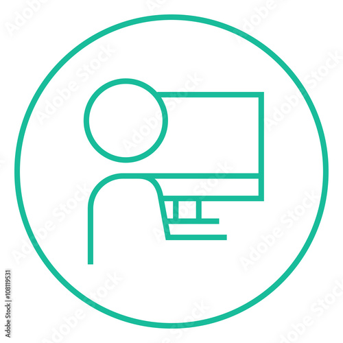 Man working at his computer line icon.