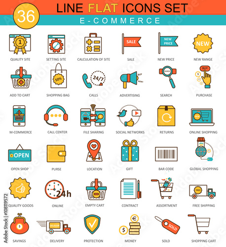 Vector e-commerce flat line icon set. Modern elegant style design  for web.