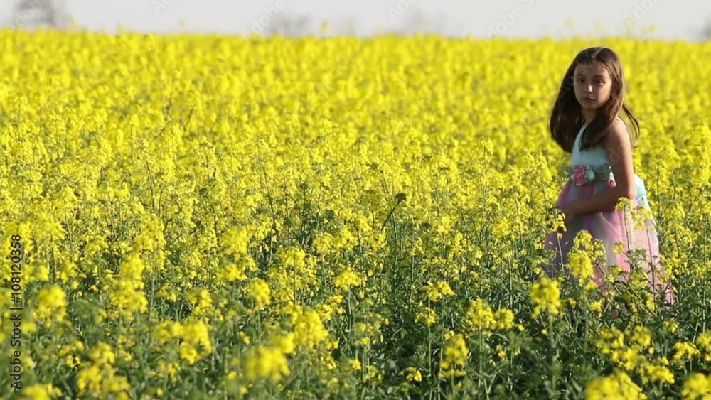 Happy Beauty young girl playing in yellow rape field in rural countryside. Portrait shot, Happy Freedom outdoors concept. Happy Beauty young girl playing in yellow rape field in rural countryside. Portrait shot, Happy Freedom outdoors concept.