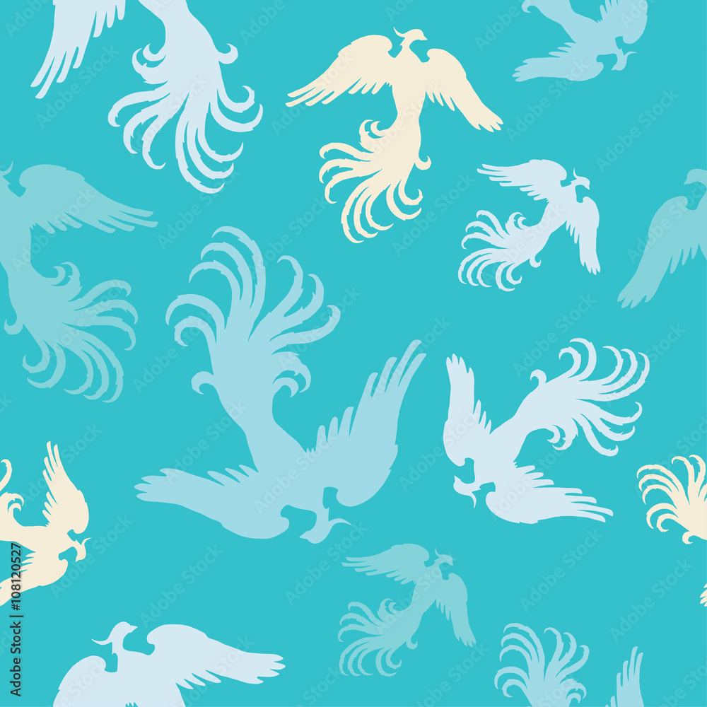 Seamless vector background with decorative birds. Cloth design, wallpaper.