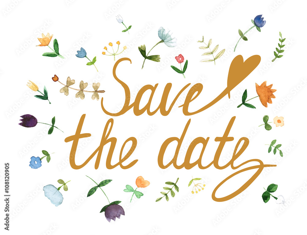 Obraz premium Save The Date invitation with watercolor flowers - illustration.