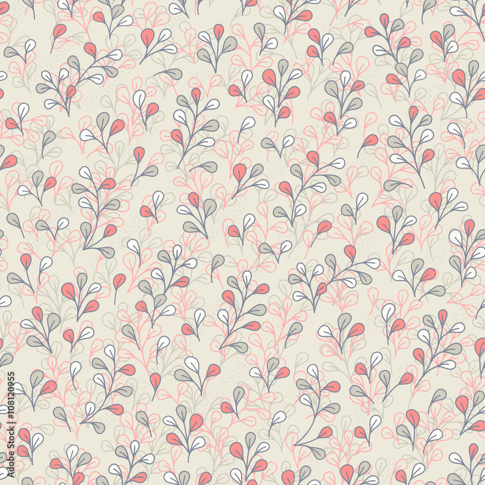 Botanical pattern with cute branches and leaves Botanical pattern with cute branches and leaves