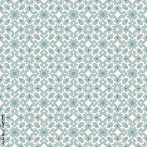 Retro Floor Tiles patern with small flowers and leaves in teal colors