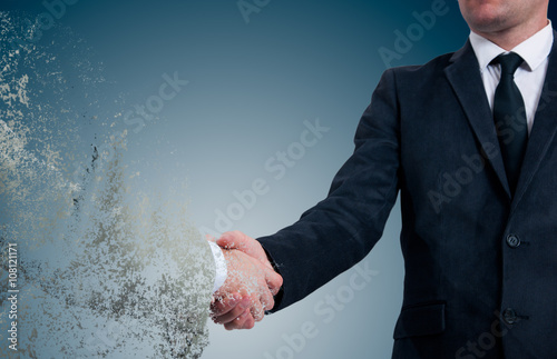 Handshake. The concept is not a reliable partner in business. The effect of the collapse