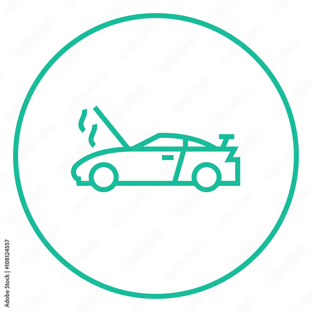 Broken car with open hood line icon. Broken car with open hood line icon.