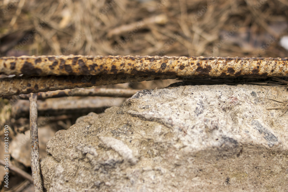 rusty rebar in the broken concrete rusty rebar in the broken concrete