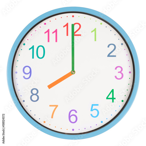 Colorful clock showing eight o'clock