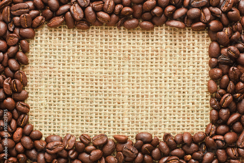 coffee beans frame on sacking