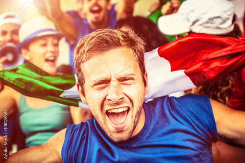 Vászonkép Italian Fan at the Stadium, Soccer Championship