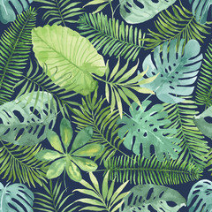 Handdoek met foto Aquarel bladerprint patronen Aquarel jungle bladeren naadloos  © BrushArtDesigns