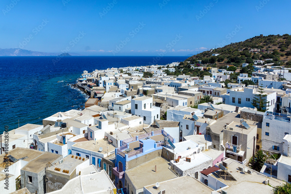 Mandraki town form above. Nisyros island, Greece