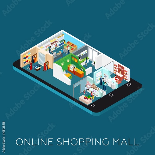 Online Shopping Mall Isometric Icon