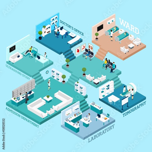 Hospital Isometric Scheme Icons