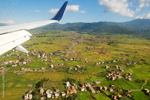Suburbs of Kathmandu from the airplane, Nepal photo