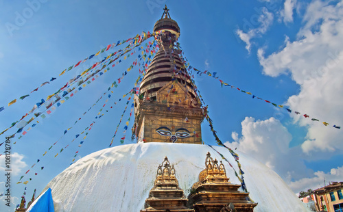 The Swayambhunath stupa, popularly known as the Monkey Temple, an important pilgrimage site for both Buddhists and Hindus in Kathmandu, Nepal