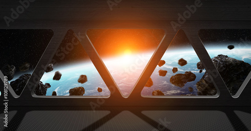 Fototapeta Naklejka Na Ścianę i Meble -  View of planet Earth from inside a space station