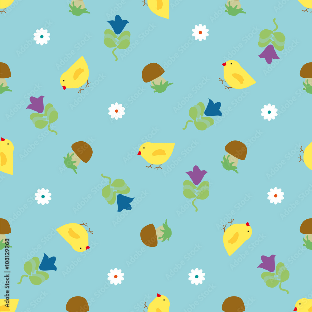 Chicks among the grass and mushrooms. Chicks among the grass and mushrooms.
